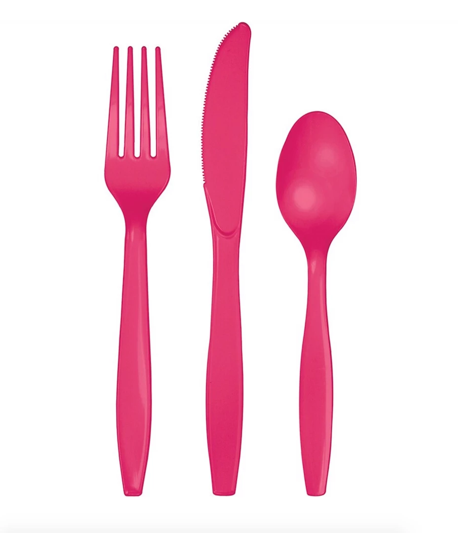 Party Art Community Hot Magenta Party Plastic Cutlery Set 3 Party Art Community Hot Magenta Party Plastic Cutlery Set