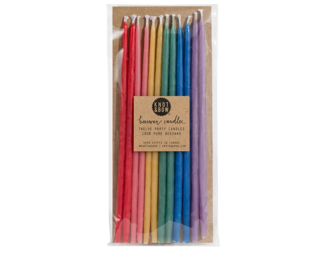 Knot & Bow Assorted Tall Beeswax Birthday Candles Rainbow 3 Knot & Bow Assorted Tall Beeswax Birthday Candles Rainbow