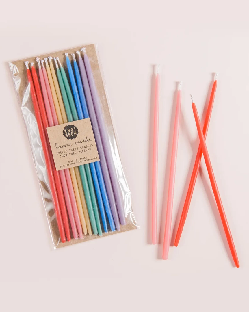 Knot & Bow Assorted Tall Beeswax Birthday Candles Rainbow 4 Knot & Bow Assorted Tall Beeswax Birthday Candles Rainbow