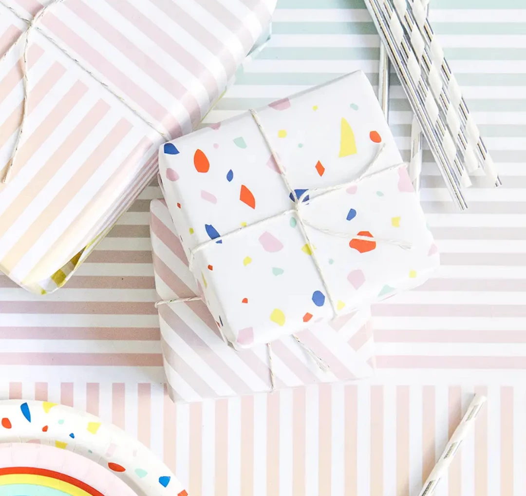 Knot & Bow Gift And Favor Supply Rainbow Chip + Gradient Stripe Double Sided Flat Wrap 5 Knot & Bow Gift And Favor Supply Rainbow Chip + Gradient Stripe Double Sided Flat Wrap