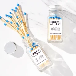 Hooray All Day Art & Home Colorful Wooden Matches In Little Glass Bottle - Sky Blue