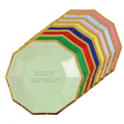 Meri Meri Assorted Color Metallic Happy Birthday Plates (Large)