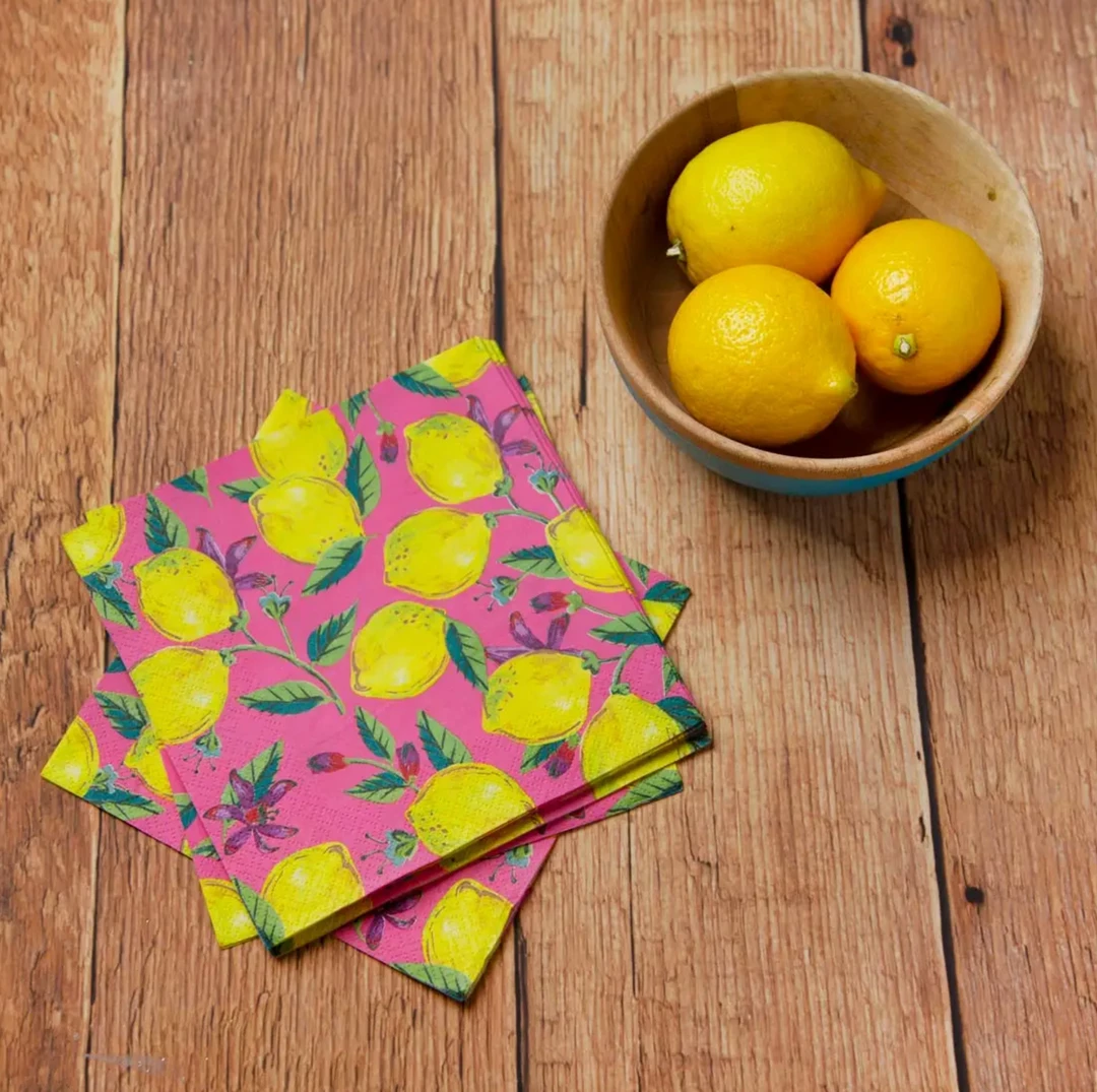 Talking Tables Boho Pink Lemon Paper Napkins - 20 Pack 4 Talking Tables Boho Pink Lemon Paper Napkins - 20 Pack
