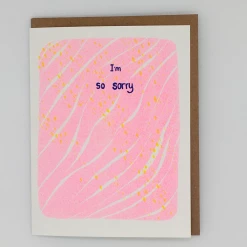 Loteria Press Greeting Cards I'm So Sorry Pink With White Lines Yellow Dots Card