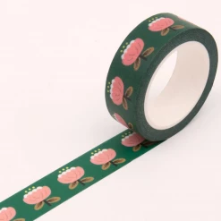 Clap Clap Snail Mail Poppy Floral Washi Tape - Deep Green