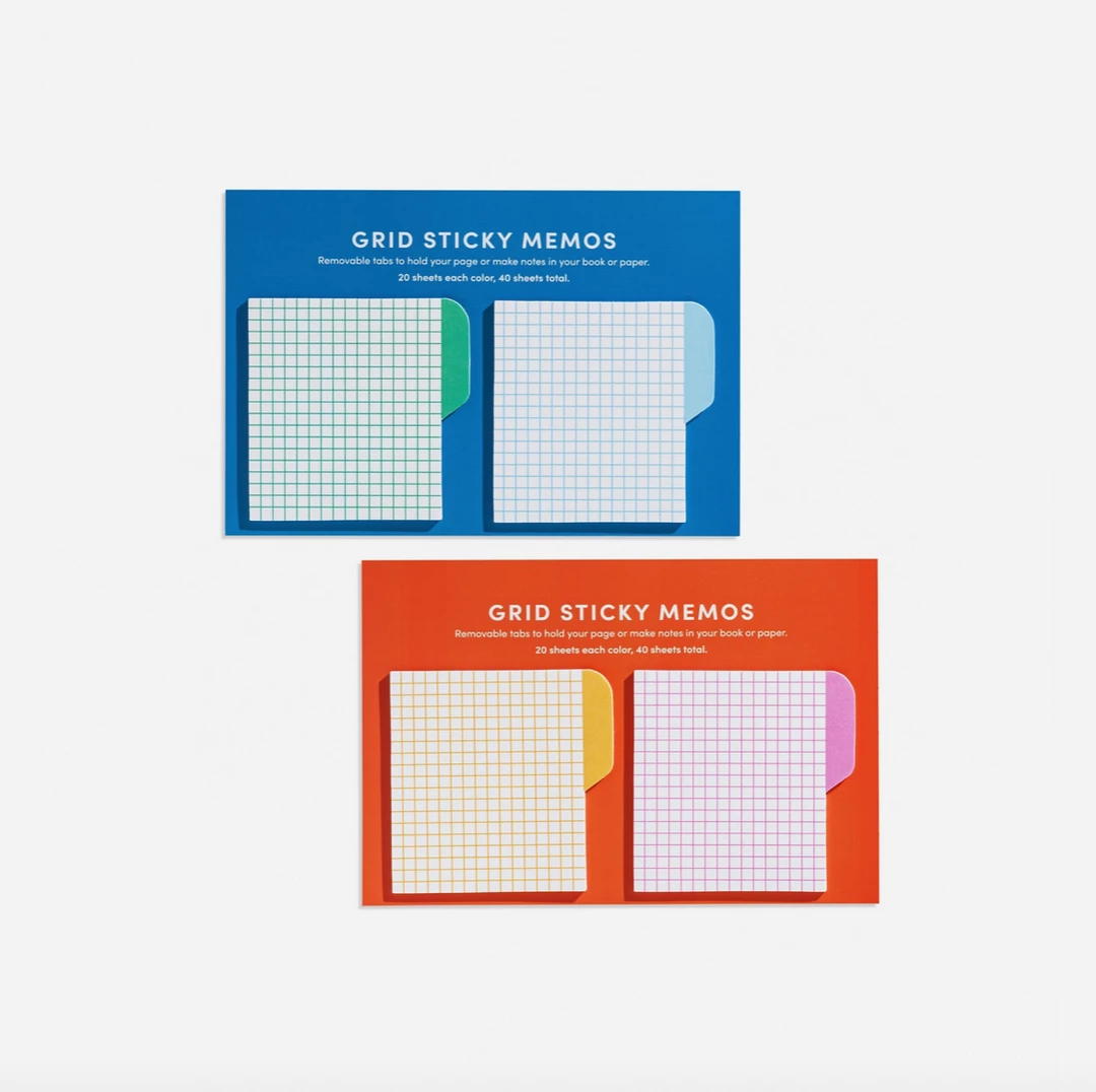 Poketo Snail Mail Grid Sticky Memos- Cool 4 Poketo Snail Mail Grid Sticky Memos- Cool