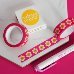 Nutmeg And Arlo Pink Daisies Washi Tape Snail Mail