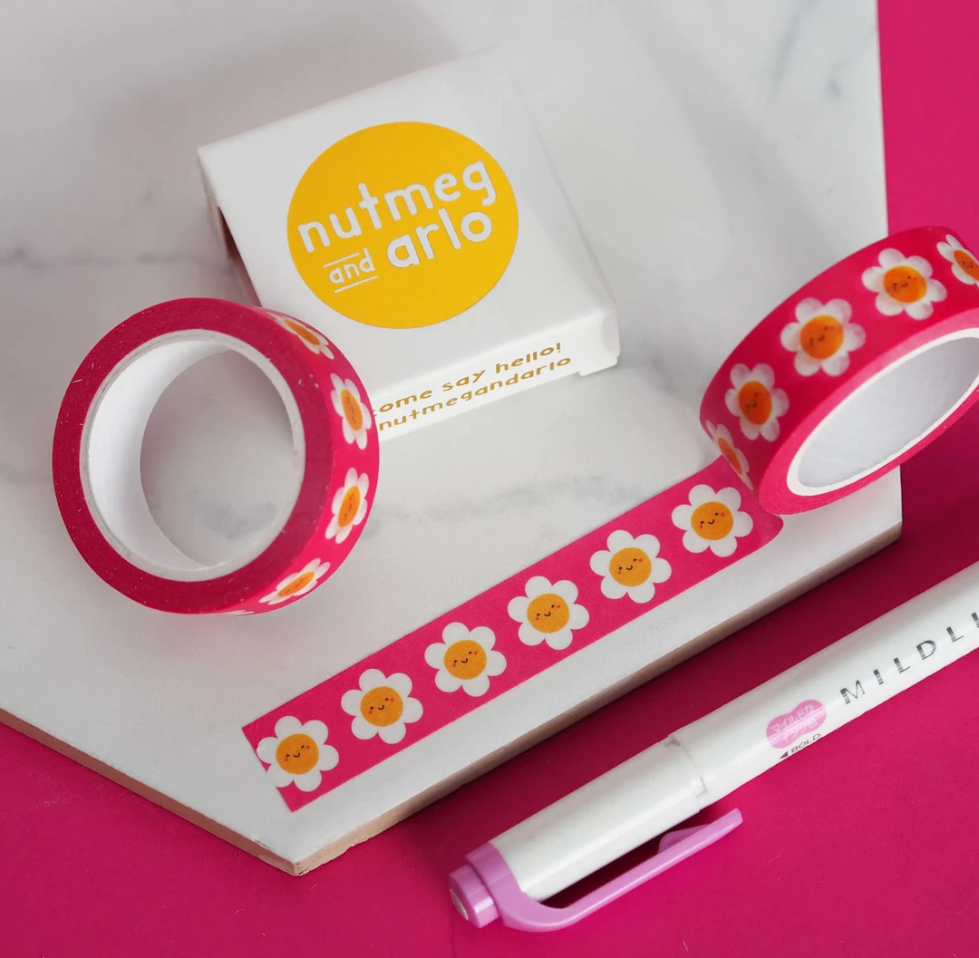 Nutmeg And Arlo Pink Daisies Washi Tape Snail Mail 4 Nutmeg And Arlo Pink Daisies Washi Tape Snail Mail