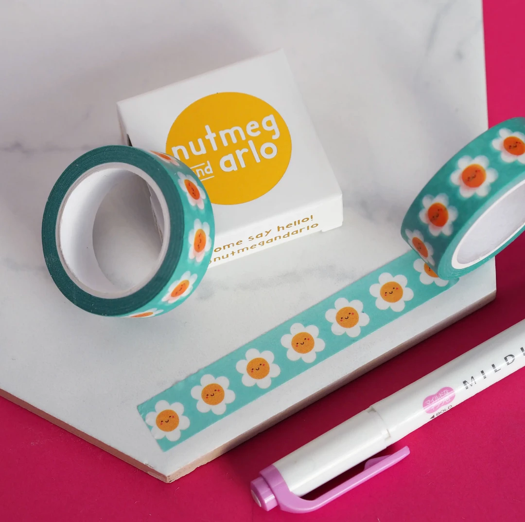 Nutmeg And Arlo Blue Daisies Washi Tape Snail Mail 4 Nutmeg And Arlo Blue Daisies Washi Tape Snail Mail