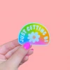 The Peach Fuzz Stickers Just Getting Bi Rainbow Sticker
