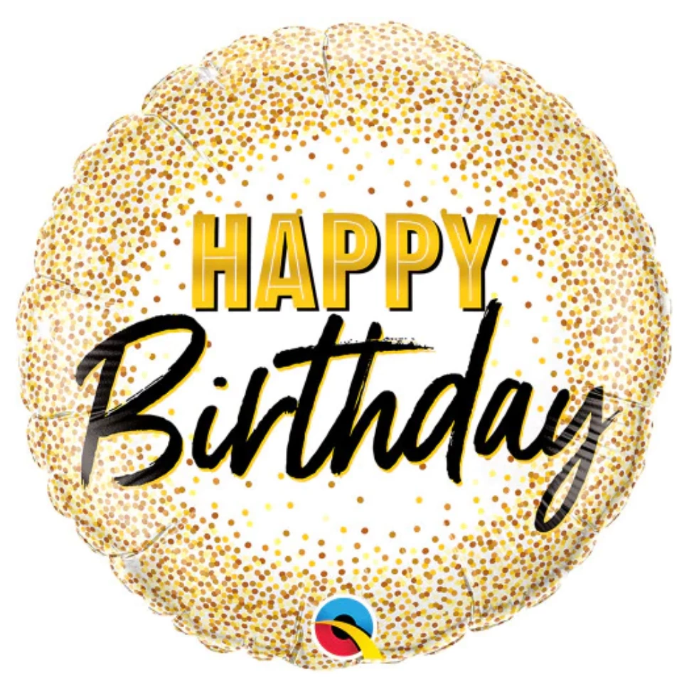 Qualatex 18" Birthday Gold Glitter Dots 3 Qualatex 18" Birthday Gold Glitter Dots