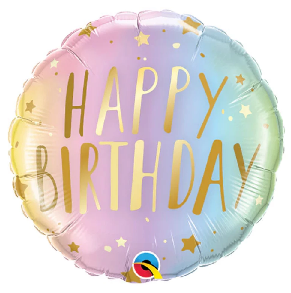 Qualatex Balloons 18" Birthday Pastel Ombre & Stars 3 Qualatex Balloons 18" Birthday Pastel Ombre & Stars