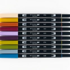 Tombow Dual Brush Pen Art Markers: Muted - 10-Pack Pens + Pencils