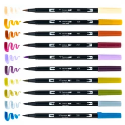 Tombow Dual Brush Pen Art Markers: Muted - 10-Pack Pens + Pencils