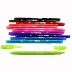 Tombow TwinTone Marker Set: Bright - 12-Pack Pens + Pencils