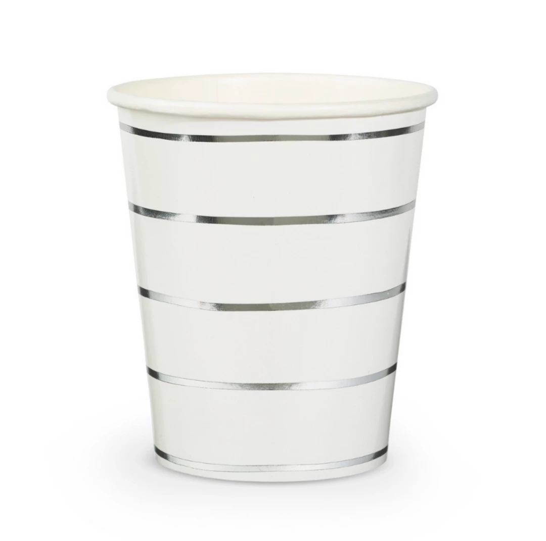 Daydream Society Frenchie Striped Silver 9 Oz Cups - 8 Pack 3 Daydream Society Frenchie Striped Silver 9 Oz Cups - 8 Pack