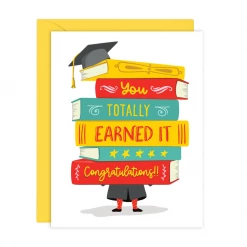 Lucy Loves Paper You Totally Earned It - Book Pile Graduation Card