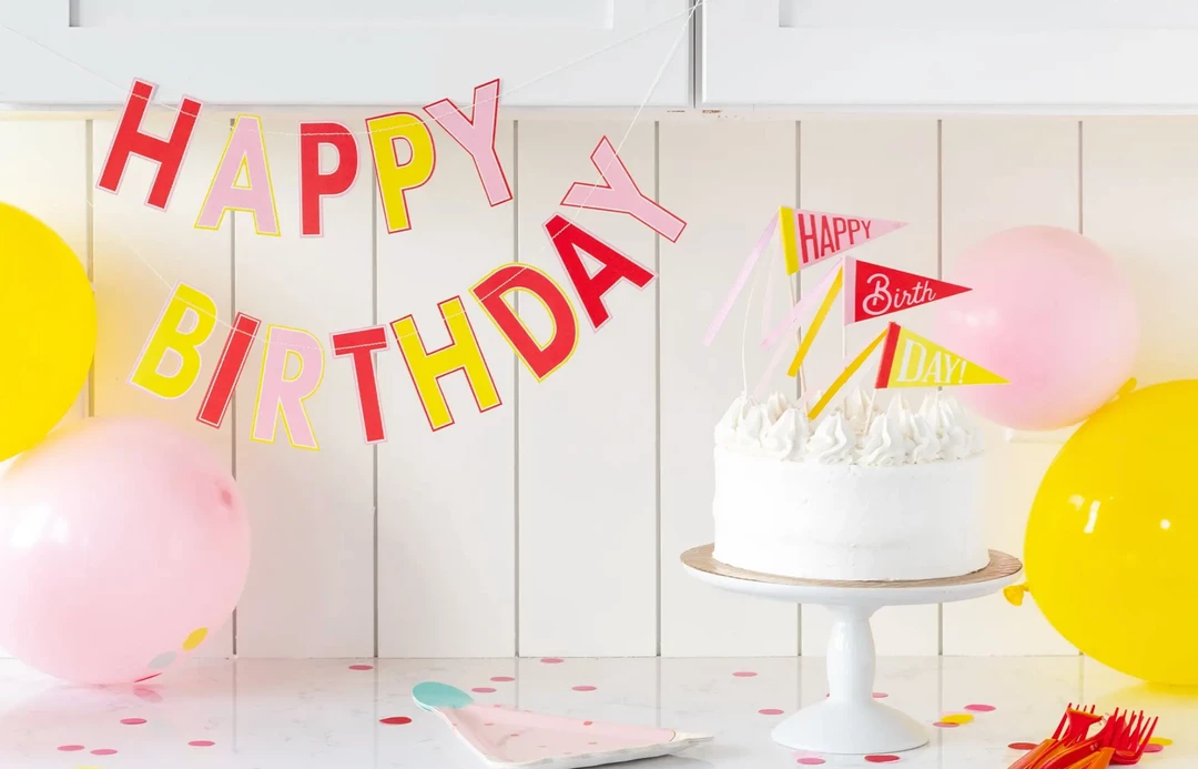 My Mind's Eye Pink Birthday "Happy Birthday" Banner Decor 3 My Mind's Eye Pink Birthday "Happy Birthday" Banner Decor