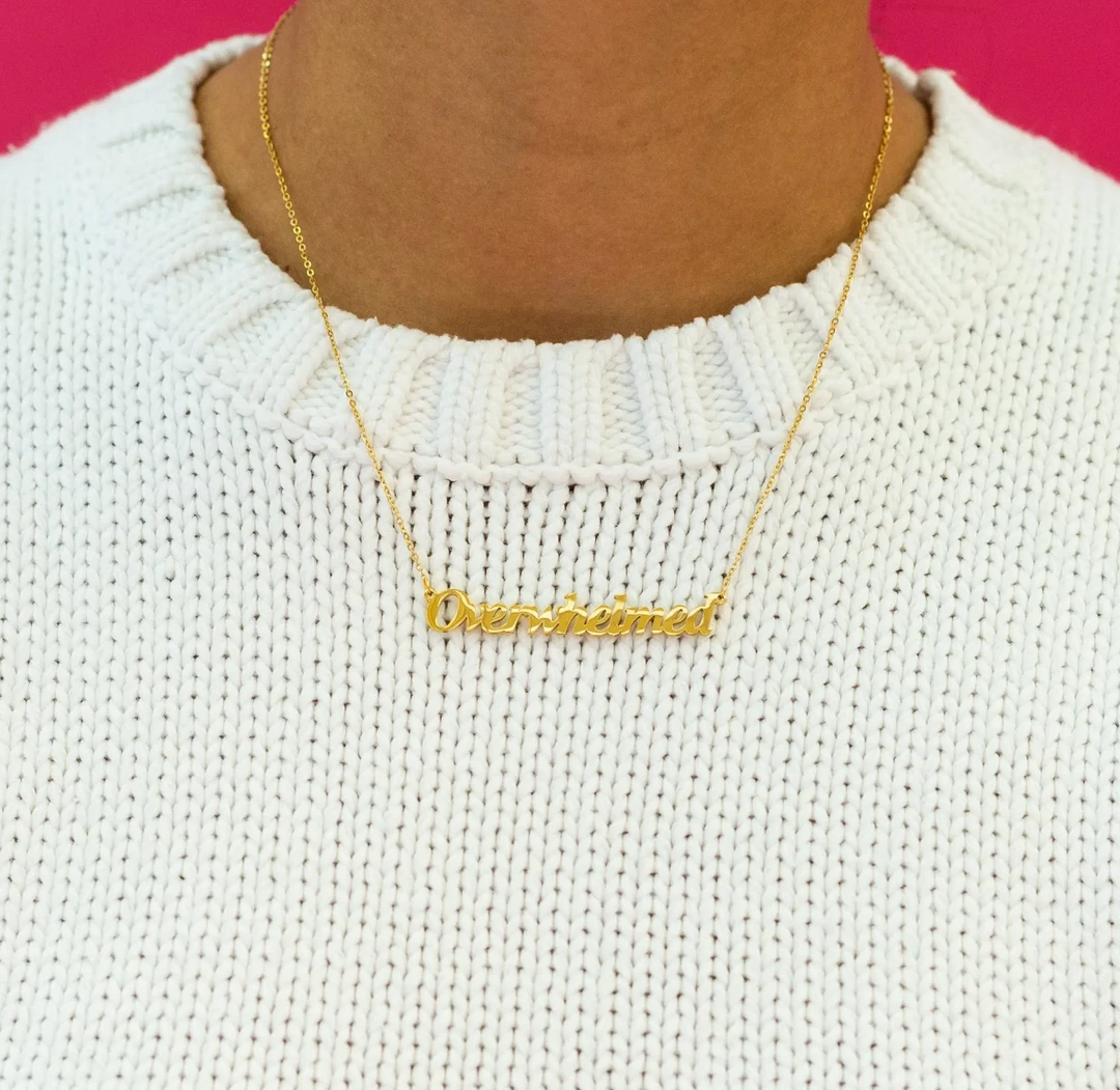 The Peach Fuzz Overwhelmed Nameplate Necklace 4 The Peach Fuzz Overwhelmed Nameplate Necklace