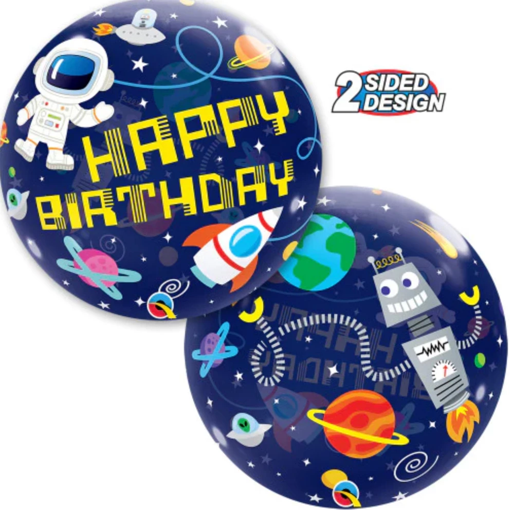 Qualatex 22" Birthday Outer Space Plastic Bubble Balloons 3 Qualatex 22" Birthday Outer Space Plastic Bubble Balloons